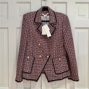 NWT Veronica Beard Pink and Black Tweed Blazer Jacket in Size 12